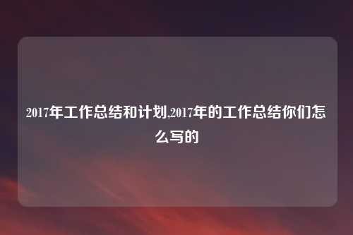 2017年工作总结和计划,2017年的工作总结你们怎么写的