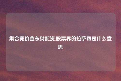 集合竞价鑫东财配资,股票界的拉萨帮是什么意思