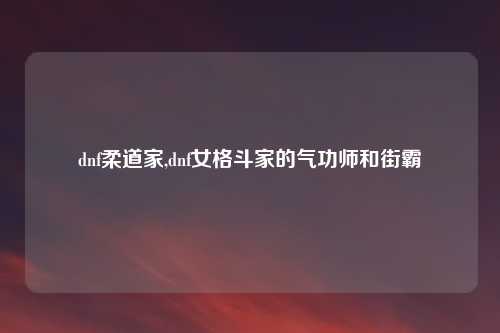 dnf柔道家,dnf女格斗家的气功师和街霸