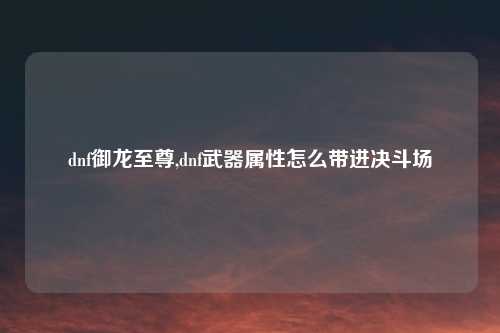 dnf御龙至尊,dnf武器属性怎么带进决斗场