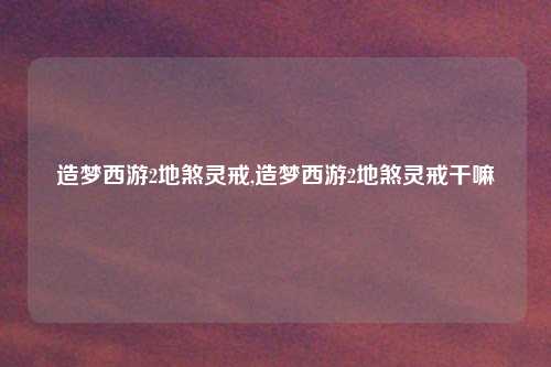 造梦西游2地煞灵戒,造梦西游2地煞灵戒干嘛
