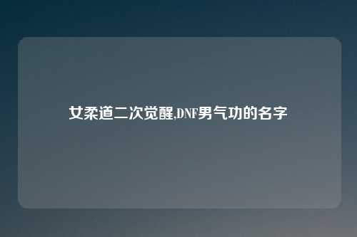 女柔道二次觉醒,DNF男气功的名字