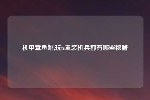 机甲章鱼靴,玩fc重装机兵都有哪些秘籍