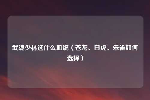 武魂少林选什么血统（苍龙、白虎、朱雀如何选择）