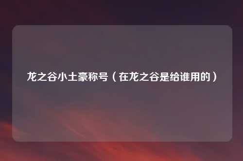 龙之谷小土豪称号(在龙之谷是给谁用的)