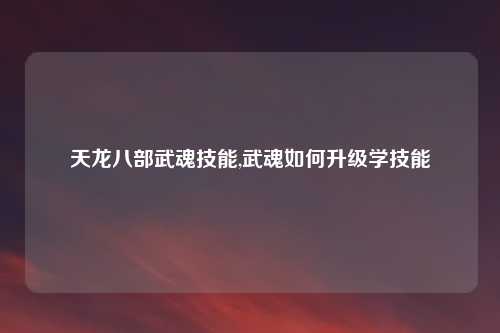 天龙八部武魂技能,武魂如何升级学技能