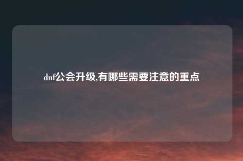 dnf公会升级,有哪些需要注意的重点