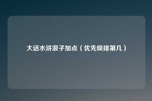 大话水浒浪子加点（优先级排第几）