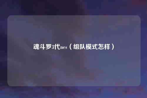 魂斗罗3代nes（组队模式怎样）