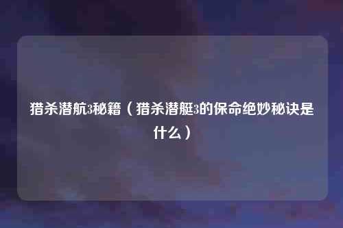 猎杀潜航3秘籍（猎杀潜艇3的保命绝妙秘诀是什么）