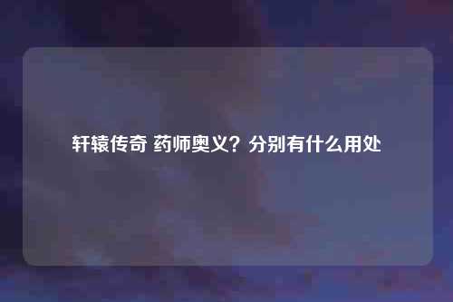 轩辕传奇 药师奥义？分别有什么用处