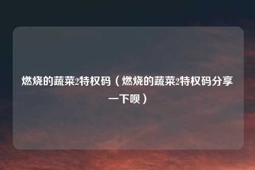 燃烧的蔬菜2特权码（燃烧的蔬菜2特权码分享一下呗）