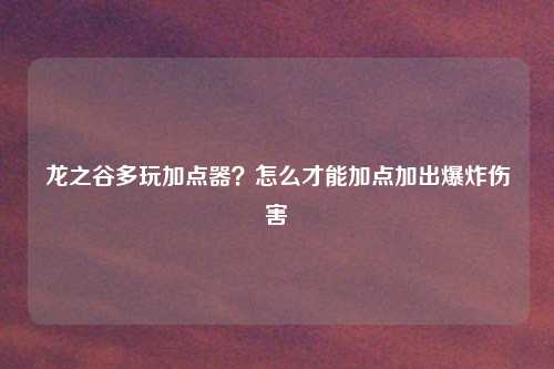 龙之谷多玩加点器？怎么才能加点加出爆炸伤害