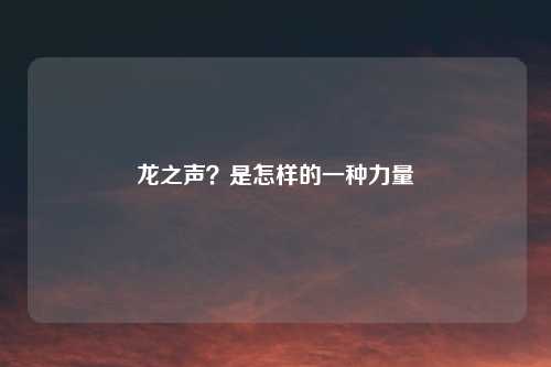 龙之声？是怎样的一种力量