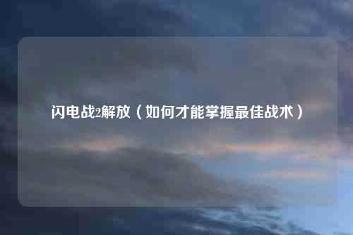 闪电战2解放（如何才能掌握最佳战术）