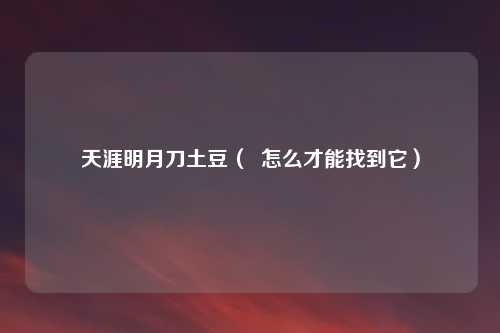 天涯明月刀土豆（  怎么才能找到它）