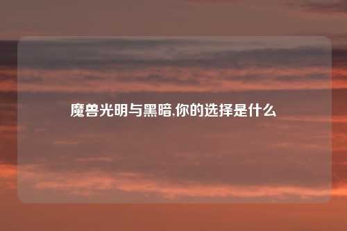 魔兽光明与黑暗,你的选择是什么