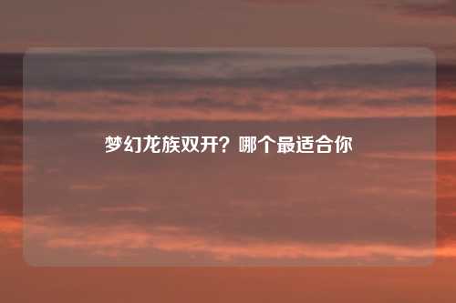 梦幻龙族双开?哪个最适合你