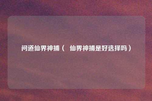 问道仙界神捕（  仙界神捕是好选择吗）