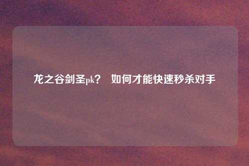 龙之谷剑圣pk？  如何才能快速秒杀对手