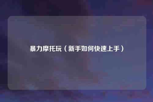 暴力摩托玩（新手如何快速上手）