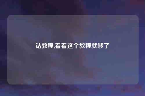 钻教程,看看这个教程就够了