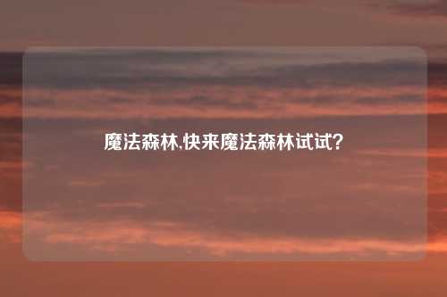 魔法森林,快来魔法森林试试?