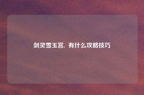 剑灵雪玉宫,  有什么攻略技巧
