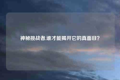 神秘挑战者,谁才能揭开它的真面目?