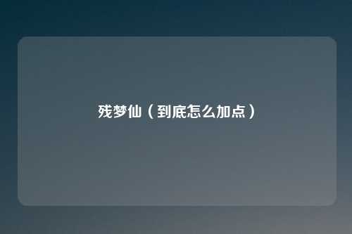 残梦仙（到底怎么加点）