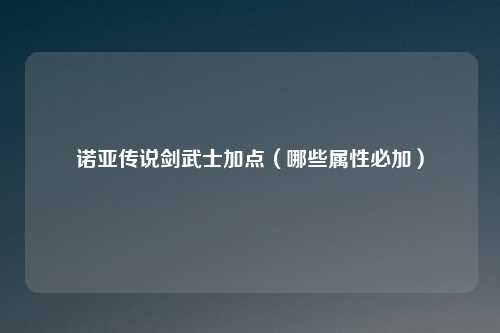 诺亚传说剑武士加点（哪些属性必加）