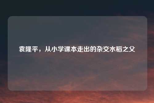 袁隆平，从小学课本走出的杂交水稻之父