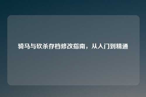 骑马与砍杀存档修改指南，从入门到精通