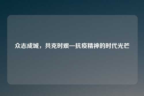 众志成城，共克时艰—抗疫精神的时代光芒