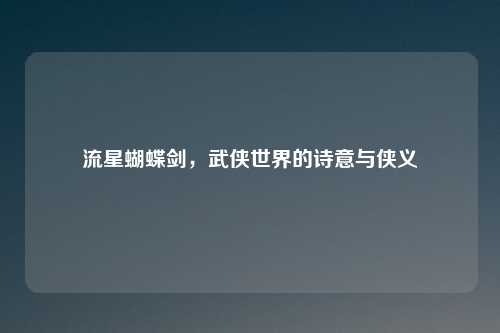 流星蝴蝶剑，武侠世界的诗意与侠义